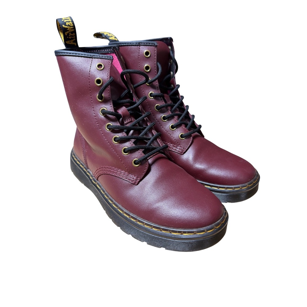 Dr. Martens Zavala Burgundy Leather Combat Boots US Women 8 Men 7 AW004